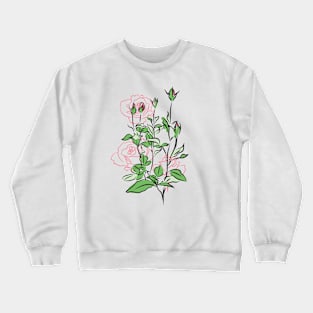 Pink roses, flowers, buds, green leaves. Crewneck Sweatshirt